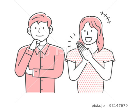 若い男女 (夫婦・カップル) 上半身 ベクターイラスト / 話を聞く・納得する 若い男女 (夫婦・カップル) 上半身 ベクターイラスト / 話を聞く・納得する 98147679