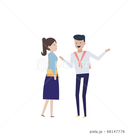 スカウトマンに声をかけられて立ち止まる若い女の子のイラスト素材 98147776