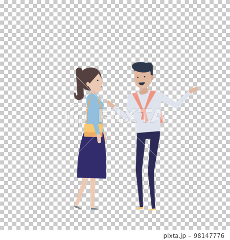 スカウトマンに声をかけられて立ち止まる若い女の子のイラスト素材 98147776