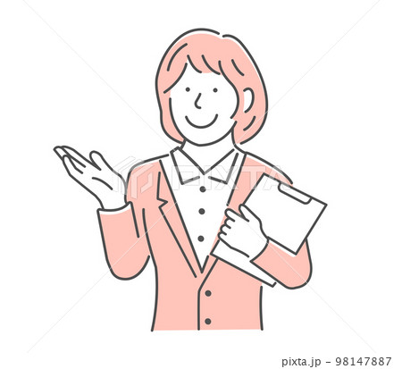 若い女性会社員 上半身 ベクター イラスト / 薦める・紹介する・ガイド・ナビゲーション 98147887