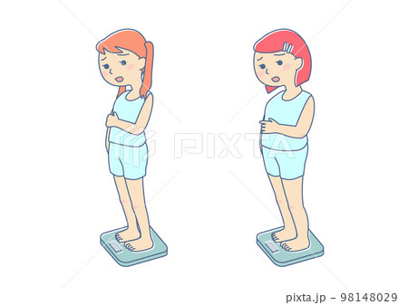 体重を気にして体重計に乗る女の子 98148029