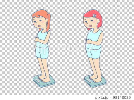 体重を気にして体重計に乗る女の子 98148029