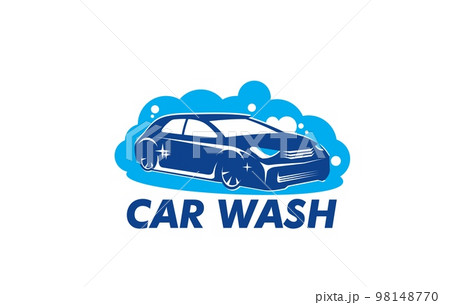 Car wash service icon, automatic carwash and vehicle clean care, vector sign. Car cleaning and washing care symbol of vehicle in water and foam bubbles for automatic or hand washing station 98148770