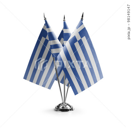 Small national flags of the Greece on a white background 98149147