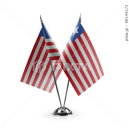 Small national flags of the Liberia on a white background 98149172