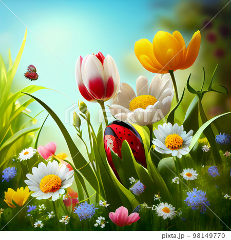 Spring Flowers Natural Background. Generative AIのイラスト素材 [98149770] - PIXTA