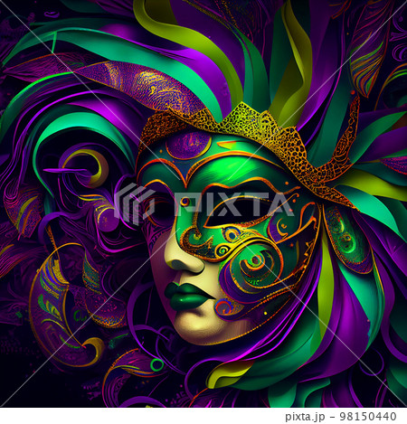 Violet Mardi Gras Carnaval Background with Mask. Generative AI 98150440