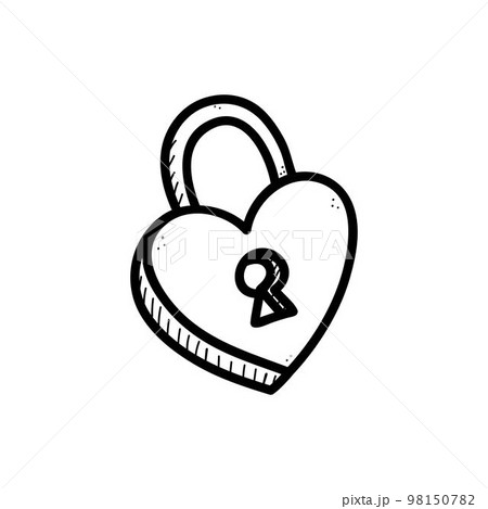 Heart shaped key and lock symbols of love for anniversary, wedding. Padlock vector illustration Heart shaped key and lock symbols of love for anniversary, wedding. Padlock vector illustration 98150782