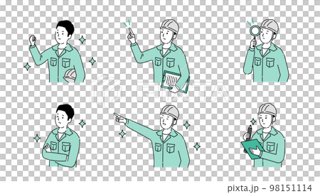 男性插圖集，各種姿勢的年輕工作服，矢量 98151114