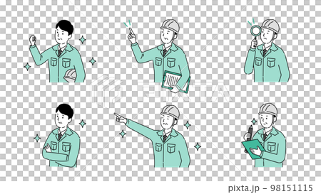 Male illustration set of middle-aged work clothes in various poses, vector Male illustration set of middle-aged work clothes in various poses, vector 98151115