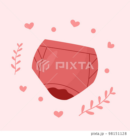 Zero waste bloody menstrual panties in pink color isolated illustration. 98151128
