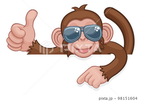 Monkey Sunglasses Thumbs Up Pointing Sign Cartoon 98151604