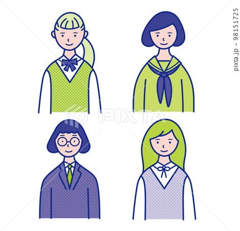 女子学生の上半身イラスト素材【セット】 98151725