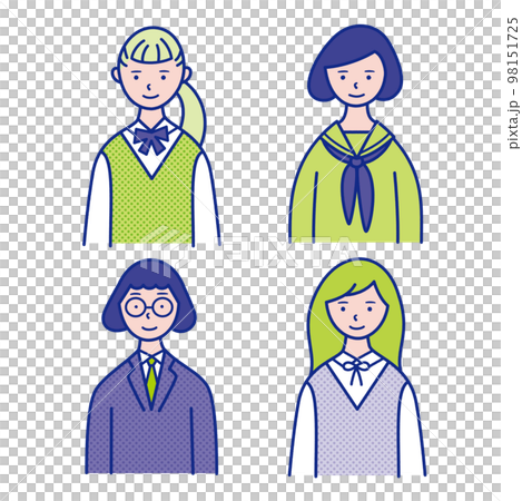 女子学生の上半身イラスト素材【セット】 98151725