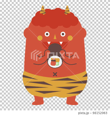 Illustration of a red ogre biting into a futomaki 98152063