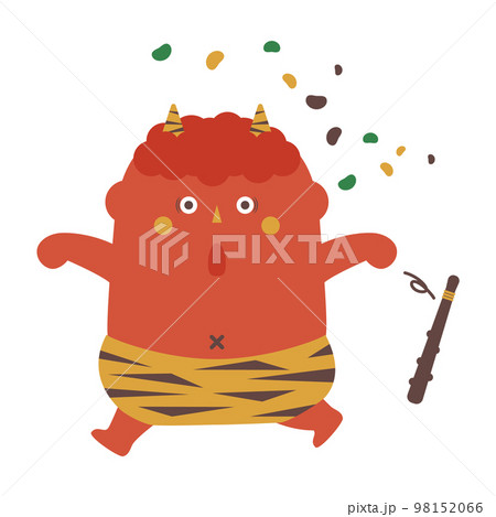 豆を当てられて逃げる赤鬼のイラスト 豆を当てられて逃げる赤鬼のイラスト 98152066