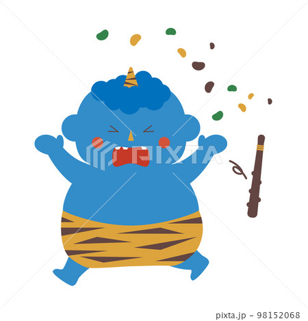 豆を当てられて逃げる青鬼のイラスト 豆を当てられて逃げる青鬼のイラスト 98152068