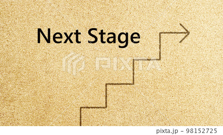 NextStage文字と階段イラスト入りナチュラルなコルク背景_ワイド 98152725