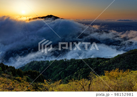 丹沢表尾根・三ノ塔から見る朝日と大山 98152981