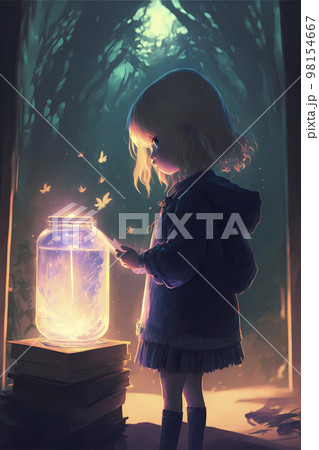 深い森の中で魔法の領域を発見する少女「AI生成画像」のイラスト素材 [98154667] - PIXTA