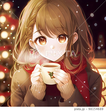 カフェでホットココアを飲む美少女「AI生成画像」 カフェでホットココアを飲む美少女「AI生成画像」 98154689