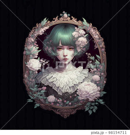 装飾的な花のフレーム 美少女「AI生成画像」 装飾的な花のフレーム 美少女「AI生成画像」 98154711