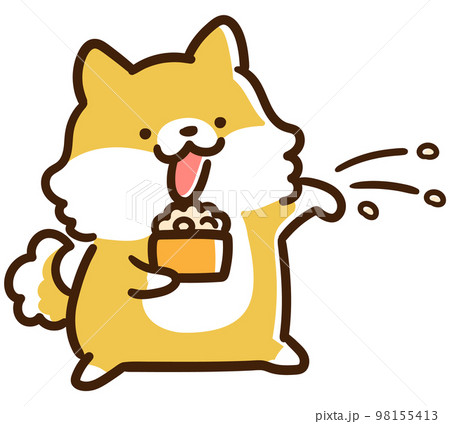 節分で豆まきをするかわいい柴犬のキャラクターの手書き風デフォルメイラスト 節分で豆まきをするかわいい柴犬のキャラクターの手書き風デフォルメイラスト 98155413