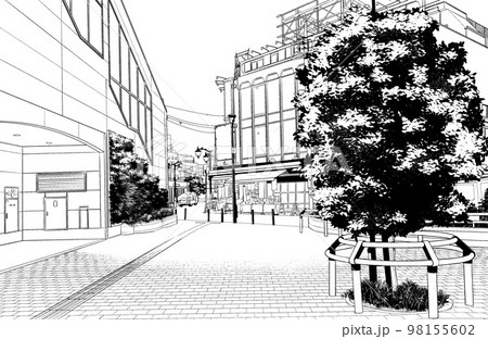 漫画風ペン画イラスト　住宅_街並 98155602