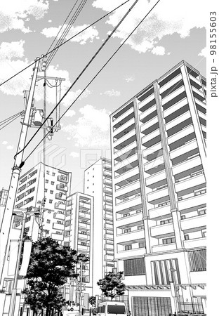 漫画風ペン画イラスト　住宅_街並 98155603