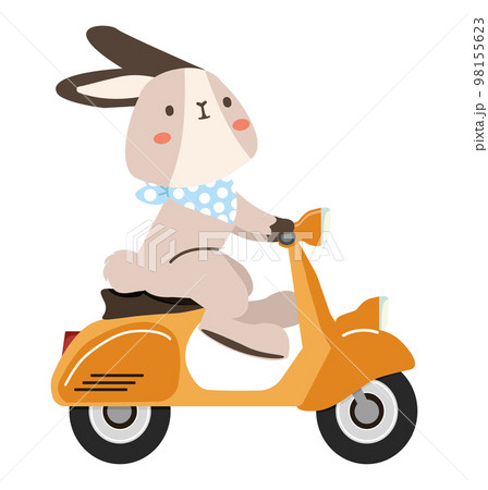 Cute rabbit driving yellow scooter 98155623