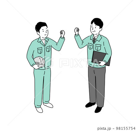 2人の作業服の男性のイラスト、若い男性と中年、ベクター 98155754