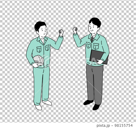 2人の作業服の男性のイラスト、若い男性と中年、ベクター 98155754