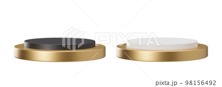 Black, white and golden podiums isolated on white background. Elegant podium for product, cosmetic presentation. Luxury mock up. Pedestal or platform for beauty products. Empty scene. 3D rendering. Black, white and golden podiums isolated on white background. Elegant podium for product, cosmetic presentation. Luxury mock up. Pedestal or platform for beauty products. Empty scene. 3D rendering. 98156492