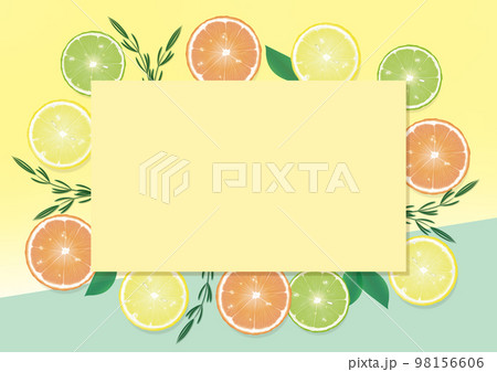 フレッシュな柑橘系果物のフレーム オレンジとライムとレモン レモン ...
