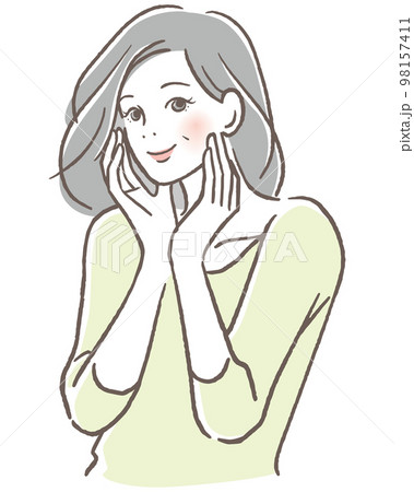 頬に手を当て微笑むシニア女性 98157411