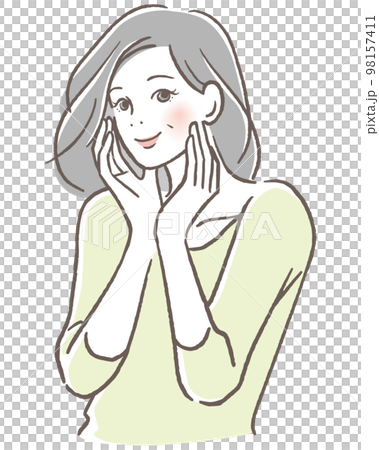 頬に手を当て微笑むシニア女性 98157411