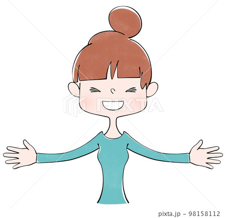 嬉しそうに両手を大きく広げる女性のイラスト 嬉しそうに両手を大きく広げる女性のイラスト 98158112