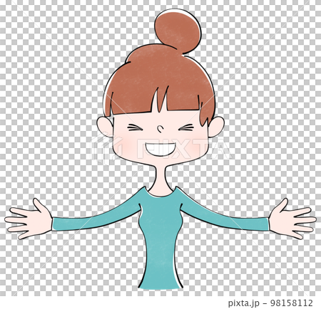 嬉しそうに両手を大きく広げる女性のイラスト 嬉しそうに両手を大きく広げる女性のイラスト 98158112