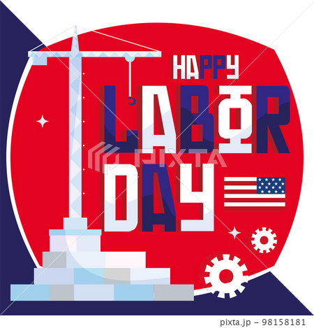 Colored labor day poster with construction crane Vector 98158181