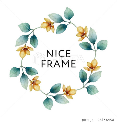 Vector flowers frame. Beautiful wreath. Elegant floral collection with isolated blue,pink leaves and flowers, hand drawn watercolor. Design for invitation, wedding or greeting cards 98158458