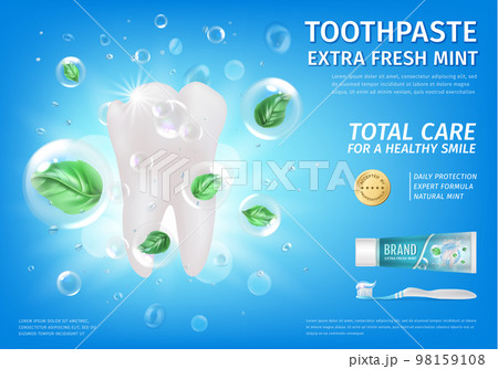 Realistic Detailed 3d Toothpaste Total Care Ads Banner Dental Health and Oral Hygiene Concept Poster Card. Vector illustration 98159108