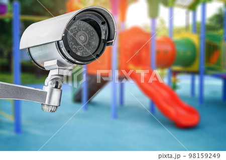 CCTV Closed circuit camera, TV monitoring at kindergarten school playground outdoor for kid children, security system concept. 98159249