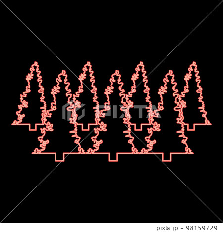 Neon forest fir spruce red color vector illustration image flat style Neon forest fir spruce red color vector illustration image flat style 98159729