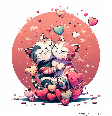 Cat Love Cat Couple Hugging, Cudling Andのイラスト素材 [98159871]   PIXTA