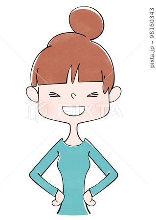 腰に手をあて楽しそうに笑う女性のイラスト 98160343