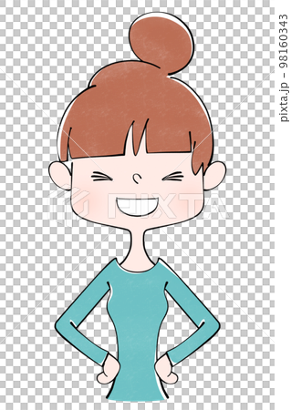 腰に手をあて楽しそうに笑う女性のイラスト 98160343