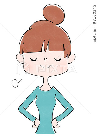 えっへん！腰に手をあて得意げにする女性のイラスト 98160345