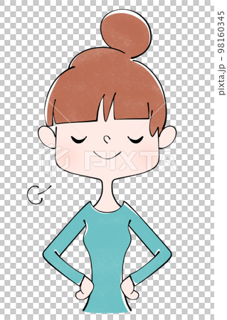 えっへん！腰に手をあて得意げにする女性のイラスト 98160345