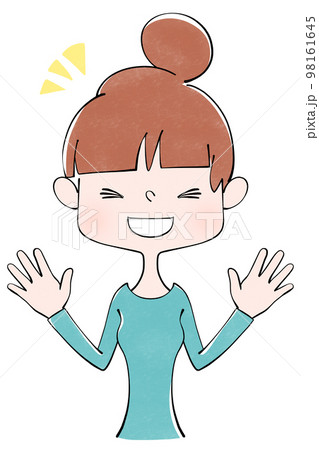 嬉しそうに両手を振る女性のイラスト 98161645