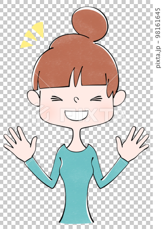 嬉しそうに両手を振る女性のイラスト 98161645